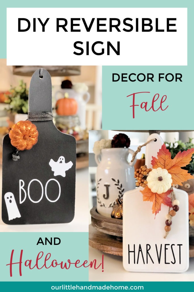 DIY Wooden Cutting Board Decor painted white HARVEST, black BOO, Fall leaves, beads, pumpkins, Halloween